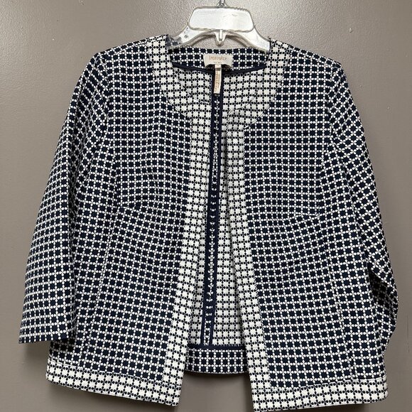 Laundry by Shelli Segal Navy and White Inkblot Patterned Open-Front Jacket Sz 12 - Picture 1 of 4